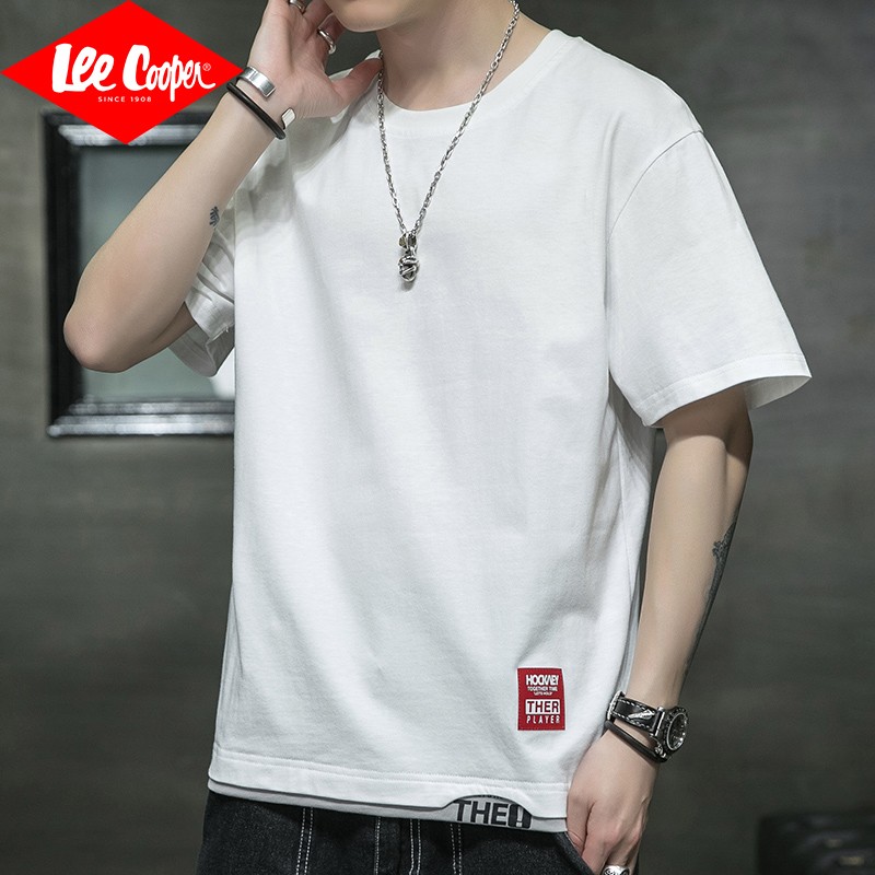 Lee Cooper cotton short sleeve t-shirt men's 2022 summer new round neck men's T-shirt Korean slim fit solid color men's T-shirt trendy brand clothes men's five point sleeve