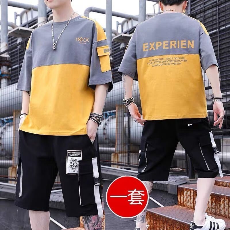 [128 two sets] short sleeved T-shirt set men's summer Korean fashion loose clothes men's set summer youth student printed half sleeved t-shirt men's clothing