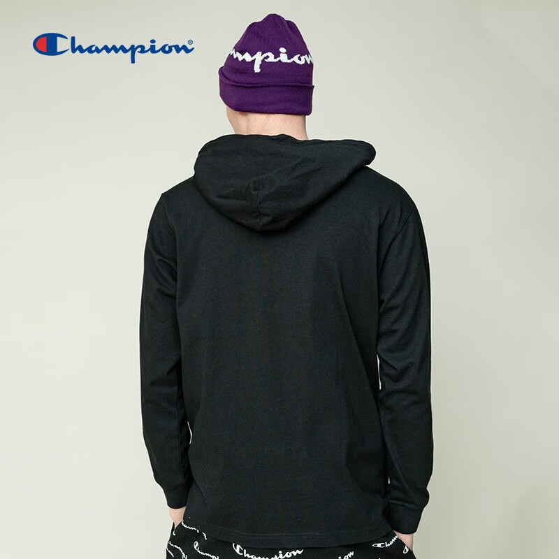 Champion action style cursive logo contrast color hooded casual sweater male