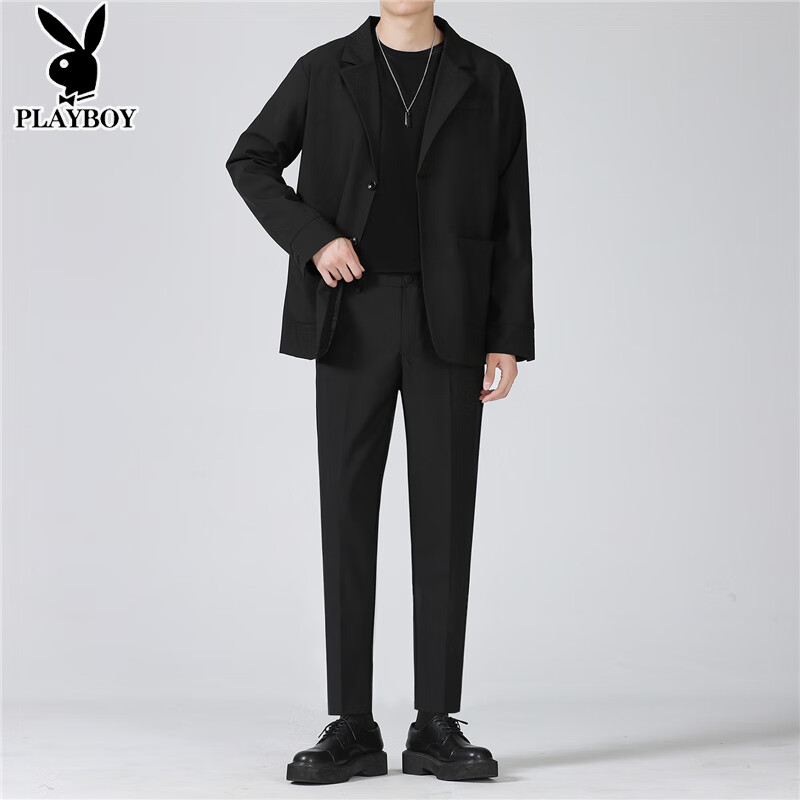[three piece set] Playboy suit, men's fashion, versatile, handsome, small suit, student's spring and autumn vertical straight tube loose coat, professional formal dress