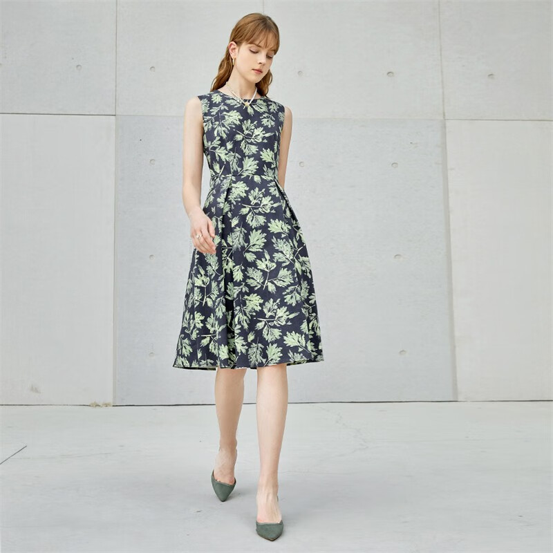 Yanyu round neck sleeveless floral dress women's 2022 new spring fashion waist closing slim printed vest skirt