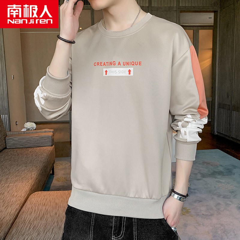 Antarctica sweater men's handsome long sleeved t-shirt men's spring trend loose printing color contrast fake two bottomed shirts men's spring thin lovers wear men's clothes