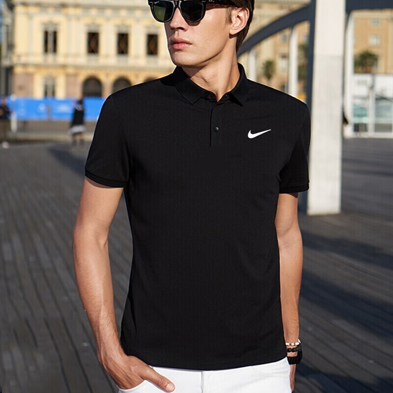 Nike / Nike men's new summer Sweatshirt golf business shirt quick dry sweat wicking breathable solid color versatile casual stand collar polo shirt Lapel short sleeve T-shirt