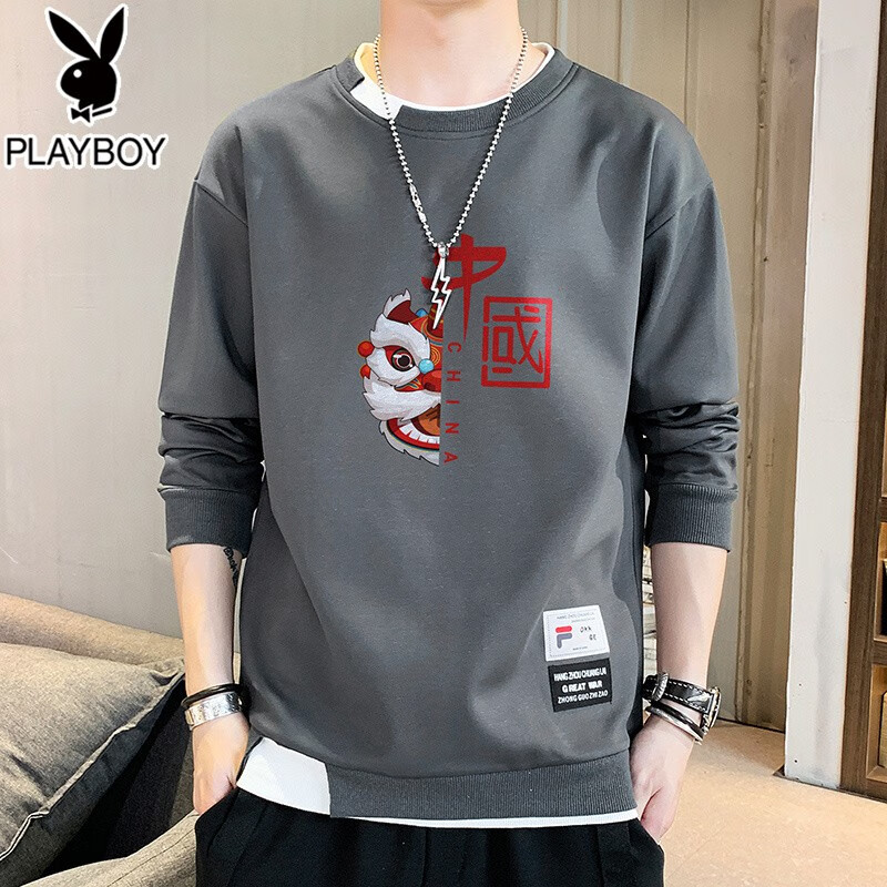 Playboy sweater men's Chinese style round neck men's long sleeved T-shirt spring and autumn and winter tide brand T-shirt bottomed shirt 2022 new loose trend versatile clothes men's wear