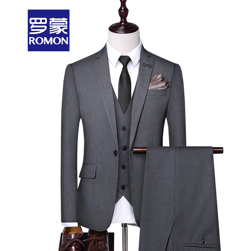 [Romon] suit suit men's two-piece wedding dress slim fit business casual formal dress British stripe suit men