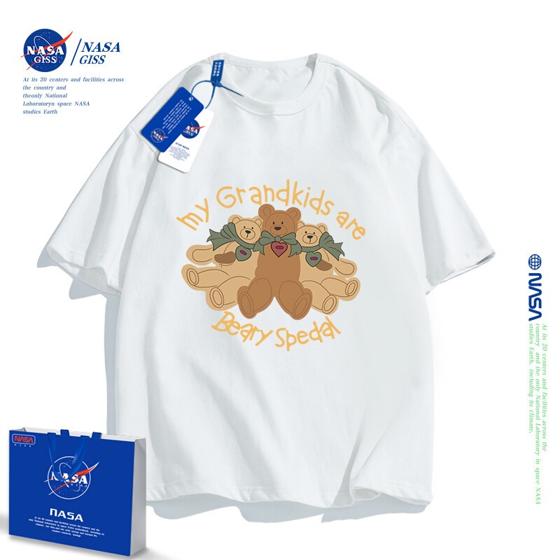 NASA co branded short sleeve T-shirt women's 2022 summer American three bear doll fashion couple loose cotton