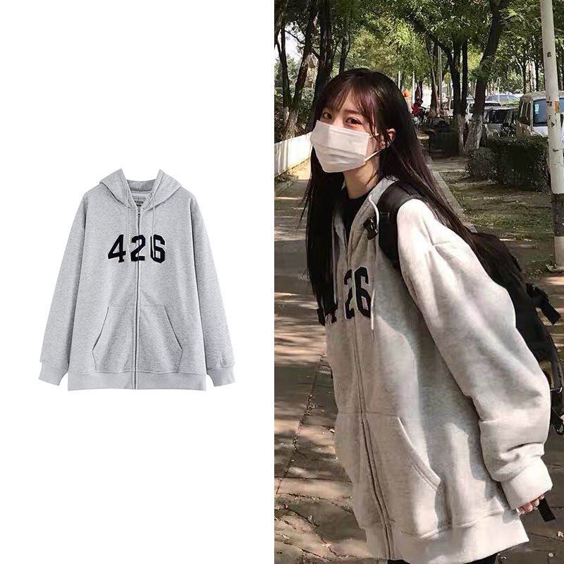 [f426] Guochao sweater hip hop couple's four-color bright face loo cardigan casual loose coat