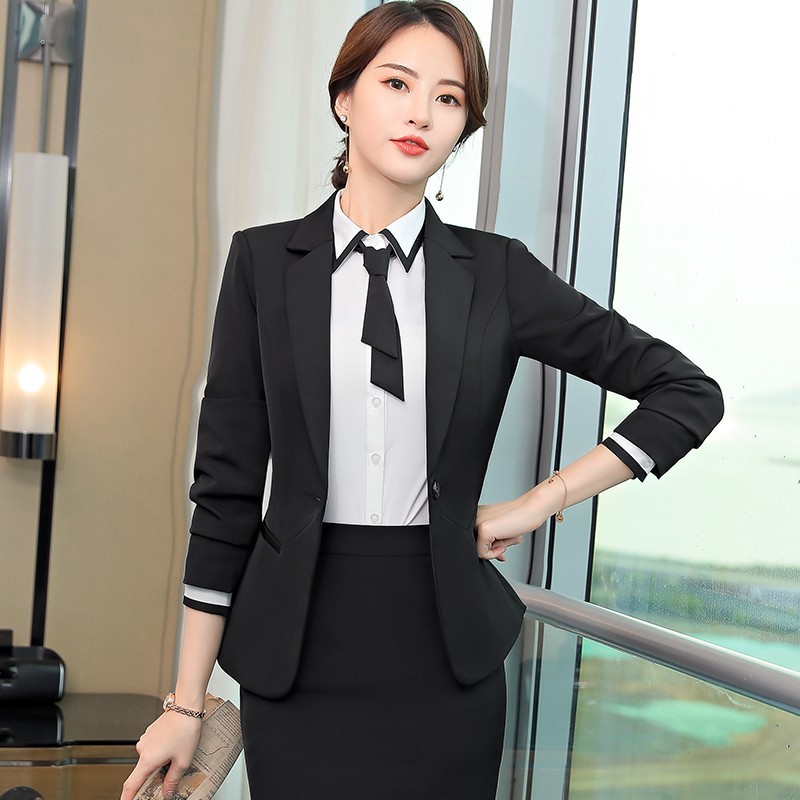 Kailian professional women's suit small suit formal dress women's 2020 summer long sleeved suit business commuting ol work suit + black pants k8928