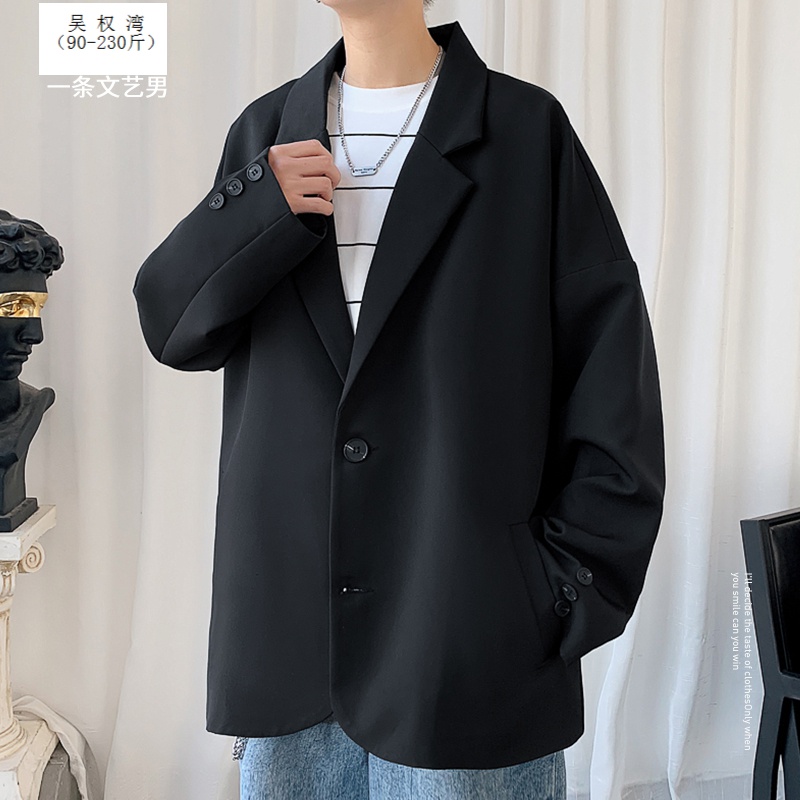 @Wuquan Bay fat man 90-230 kg suit men's spring new ins Korean version trendy Hong Kong Wind fried Street trendy suit loose and versatile ruffian handsome casual coat fattening up