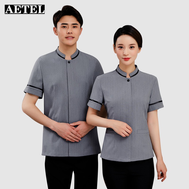 Aetel short sleeve cleaning work clothes summer clothes female property floor cleaning aunt AP uniform hotel room attendant PDL linen round buckle
