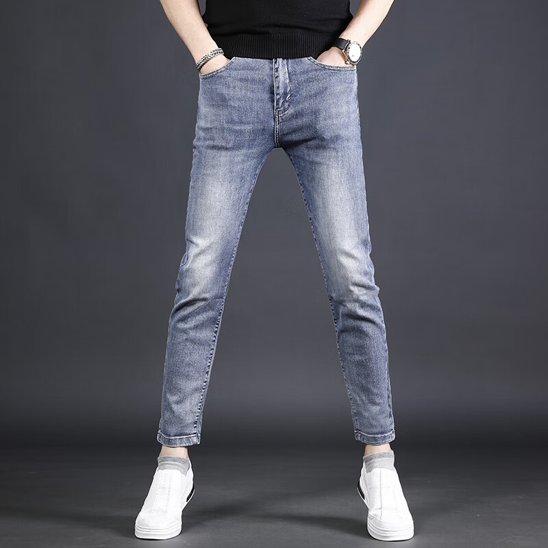 Fan Litai 2022 summer thin light color 9-point jeans men's slim fit small feet high-end fashion brand fashion versatile Korean fashion casual 9-point pants