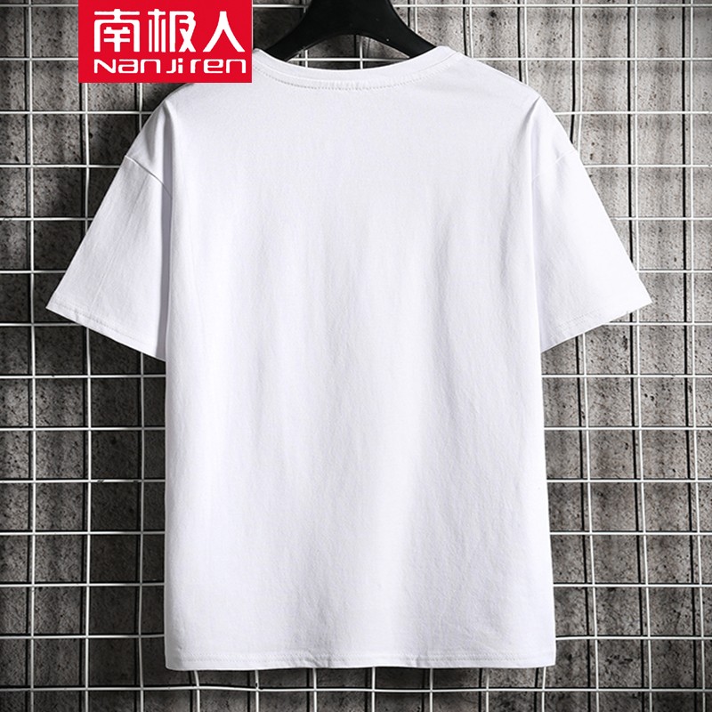 Antarctica short sleeved t-shirt men 2021 summer with cotton loose half sleeved printed T-Shirt Top youth round neck simple casual men's white schoolboy bottomed shirt