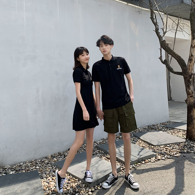 Yuanming lovers' summer short sleeved T-shirt set 2022 summer new Korean fashion trend loose half sleeved polo shirt lovers' style one man and one woman