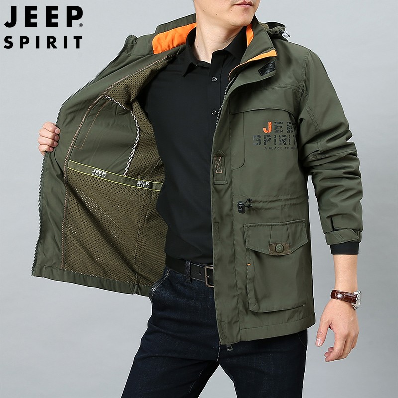 Jeep jacket men's jacket loose spring new men's casual multi pocket jacket middle-aged and young people's outdoor sports tourism mountaineering large work clothes waterproof assault jacket men