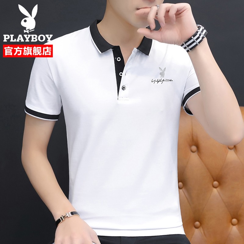 Playboy short sleeve t-shirt men's summer new fashion brand loose Korean men's T-shirt Polo Lapel solid color national fashion men's clothes