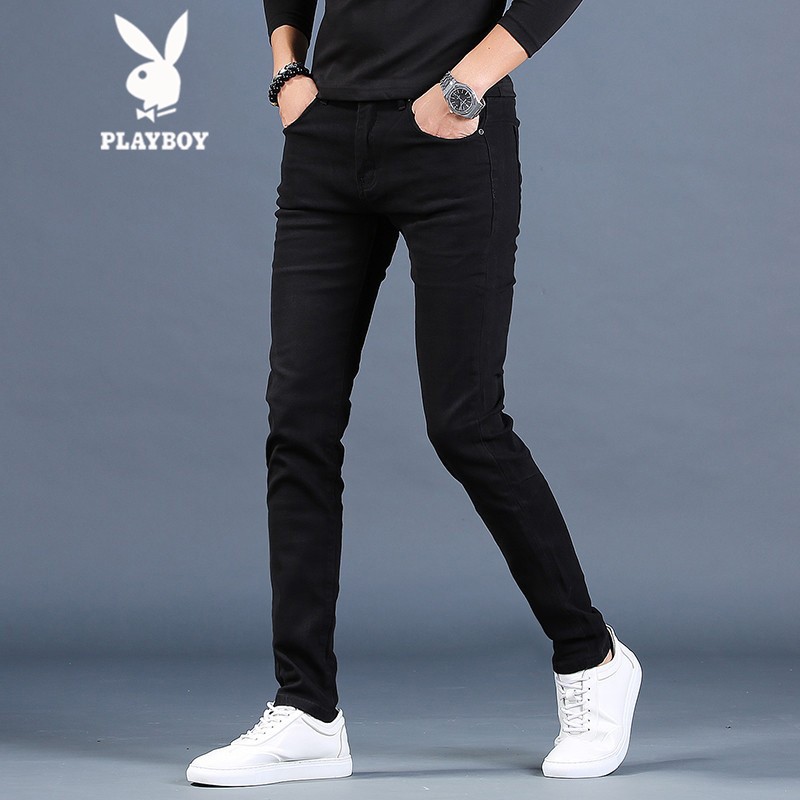 Playboy spring and autumn 2021 new versatile elastic Slim Fit Jeans Men's straight small trouser legs men's casual long pants