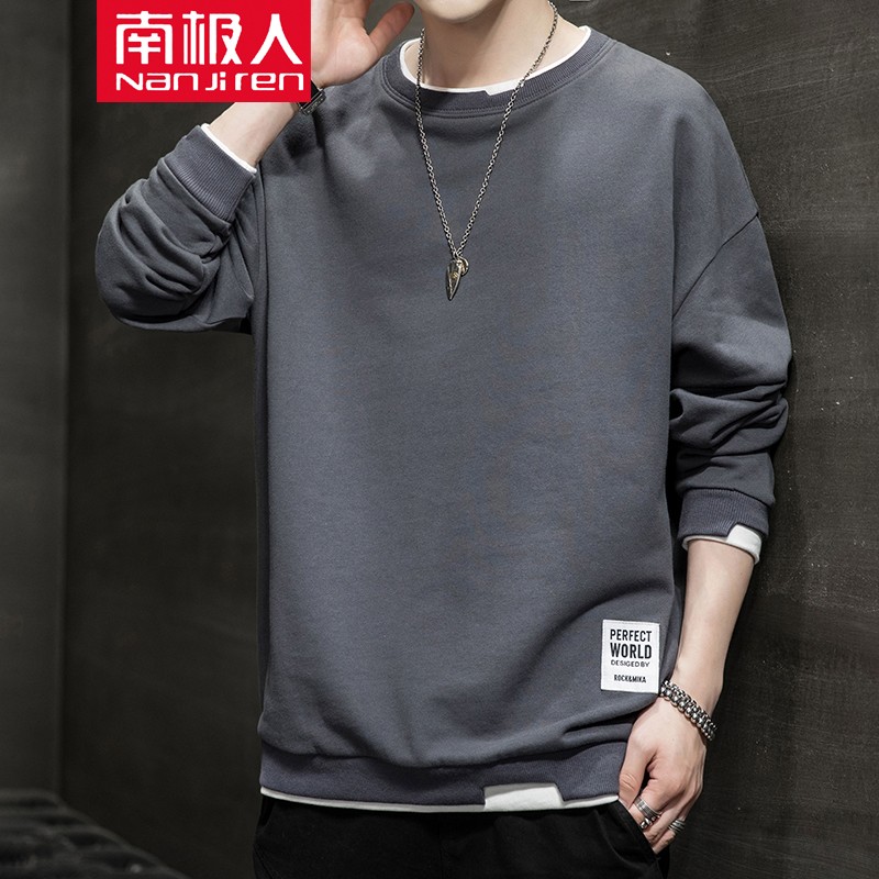 Antarctica long sleeved t-shirt men's 2021 new thin loose casual boys' clothes bottomed shirt trend sweater men's fake two pieces