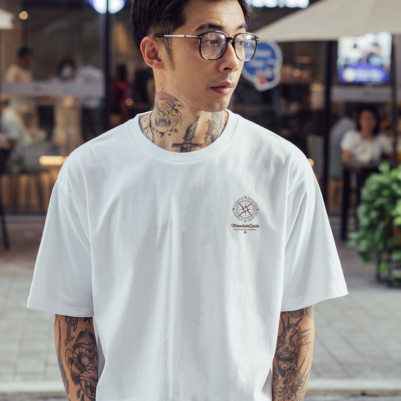 Moting tide brand ins Hong Kong Style Men's T-shirt pure cotton white short sleeve men's summer new loose and versatile couple bottomed T-Shirt Top