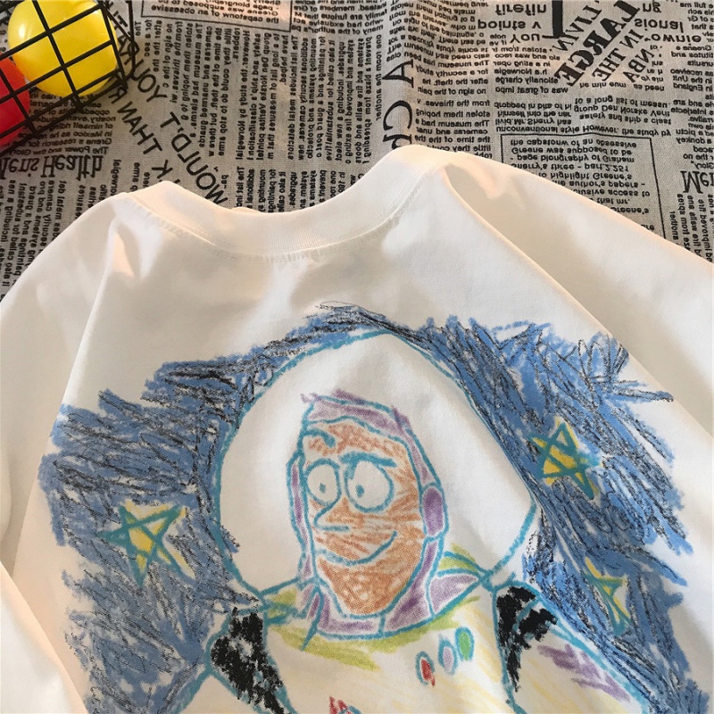[heavy T-shirt] national fashion men's clothes in summer men's short sleeves European and American two-dimensional animation hand-painted graffiti women's design sense cartoon fashion brand half sleeve T-shirt white small T-shirt