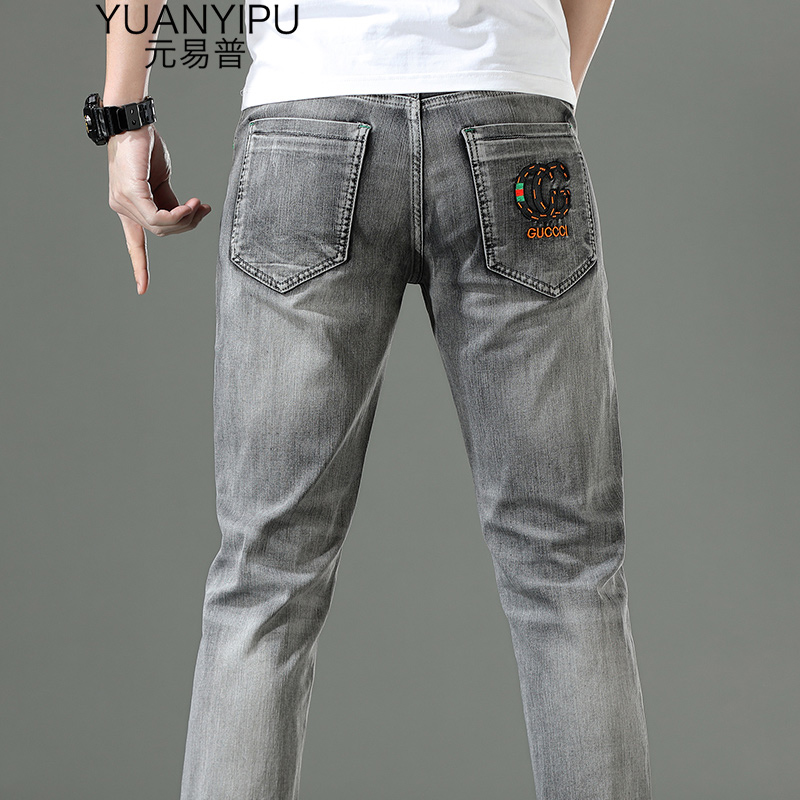 Yuanyipu Europe station Vintage grey jeans men's new fashion brand slim fit elastic comfortable leisure small feet long pants fashion men's wear 115