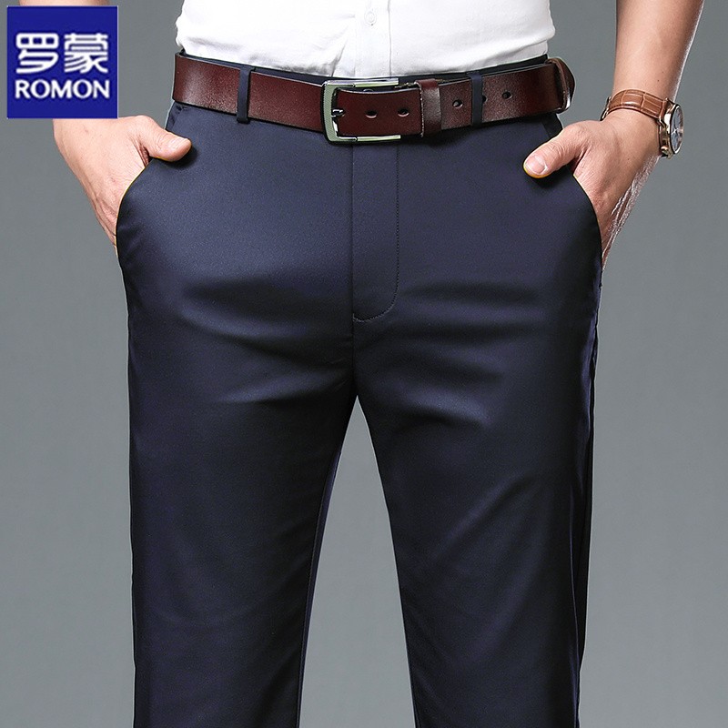 Romon's new summer thin casual pants men's pants ice silk business casual pants middle-aged and young men's suit pants straight pants versatile pants men