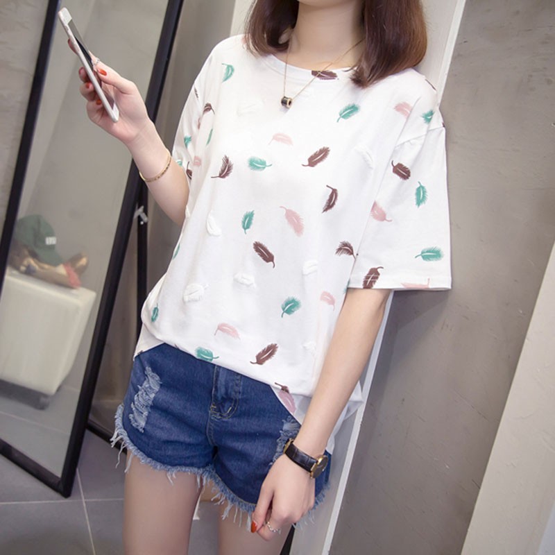 Linxin fashion large women's short sleeved T-shirt women's summer 2022 new white printed women's top pure cotton bottomed shirt