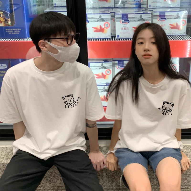 Love (two-piece) couple summer short sleeved T-shirt set 2022 new trend loose casual one male and one female round neck half sleeved top student group suit customization