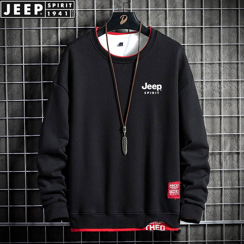 Jeep men's autumn and winter 2021 new plush thickened trend loose autumn bottomed sweater sweater ins spring clothes long sleeved t-shirt men