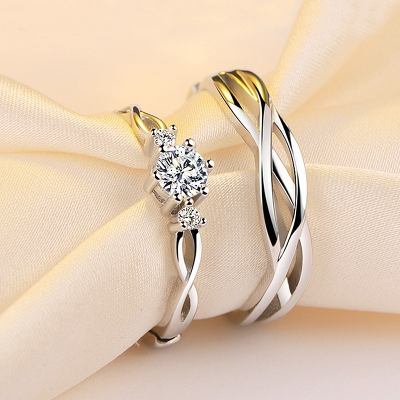 美饰戴 纯银个性简约开口对戒