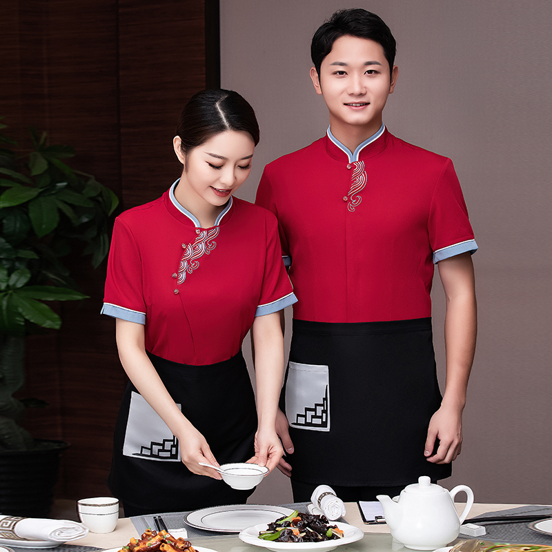 Qianyiyang Chinese National Style Restaurant Restaurant hotpot restaurant waiter work clothes short sleeved summer Chinese restaurant work clothes customization