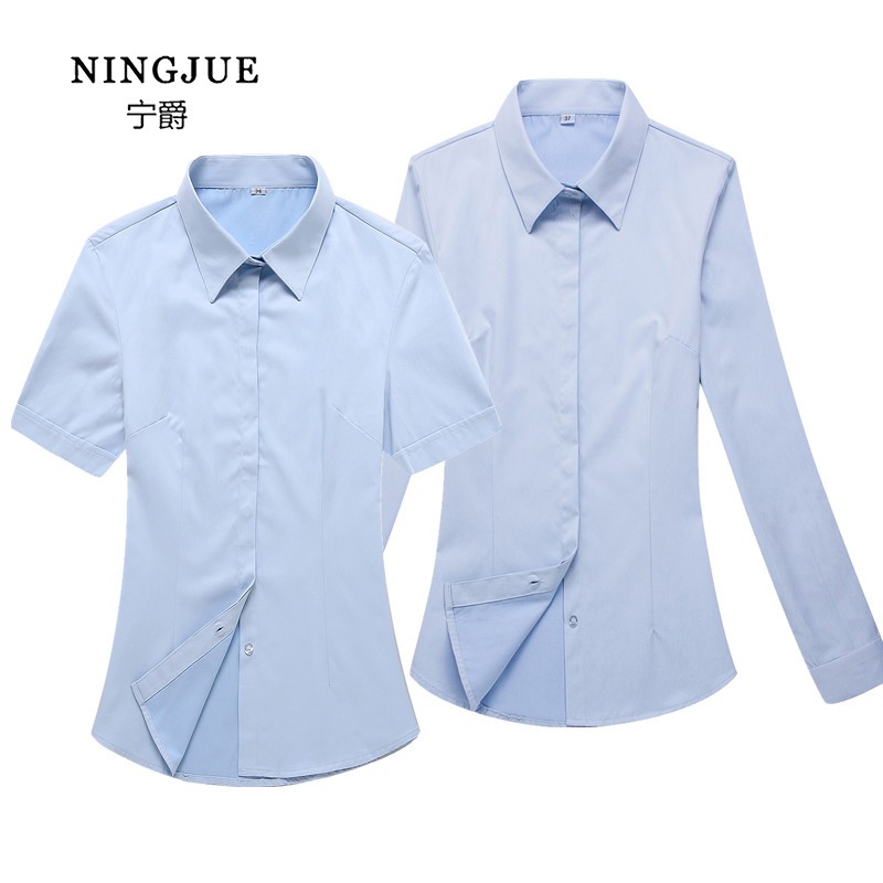 Ningjue bank uniform shirt long short sleeve female long short sleeve work shirt blue twill overalls