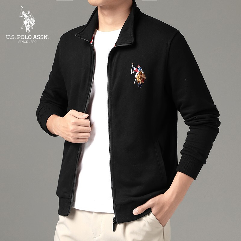 U. S. POLO ASSN. Men's sweater spring Korean stand collar cardigan jacket long sleeve T-shirt solid color cotton casual men's fashion top 6102142693