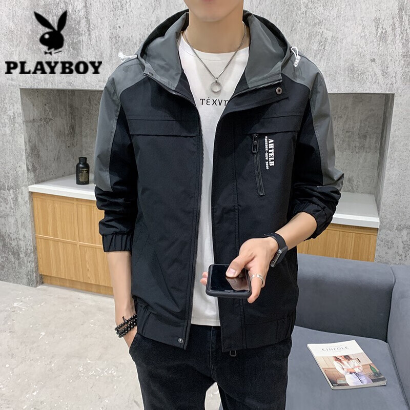 Playboy men's coat new spring and autumn Korean fashion casual clothes hooded function autumn and winter work jacket men