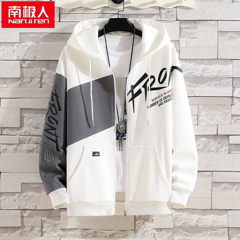 Antarctica men's 2021 autumn new suit Plush thickened men's cardigan hooded fashion letter printing trend couple student sports clothes men's wear