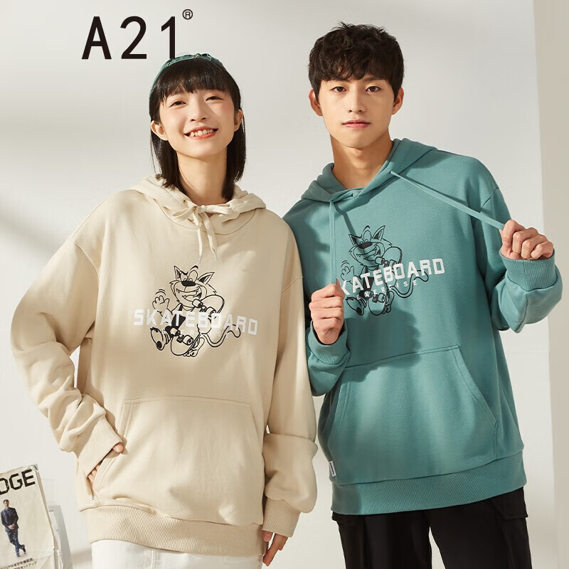 A21 autumn 2021 men's knitted loose casual hooded off shoulder funny cartoon glue printed long sleeved men's sweater r41132103