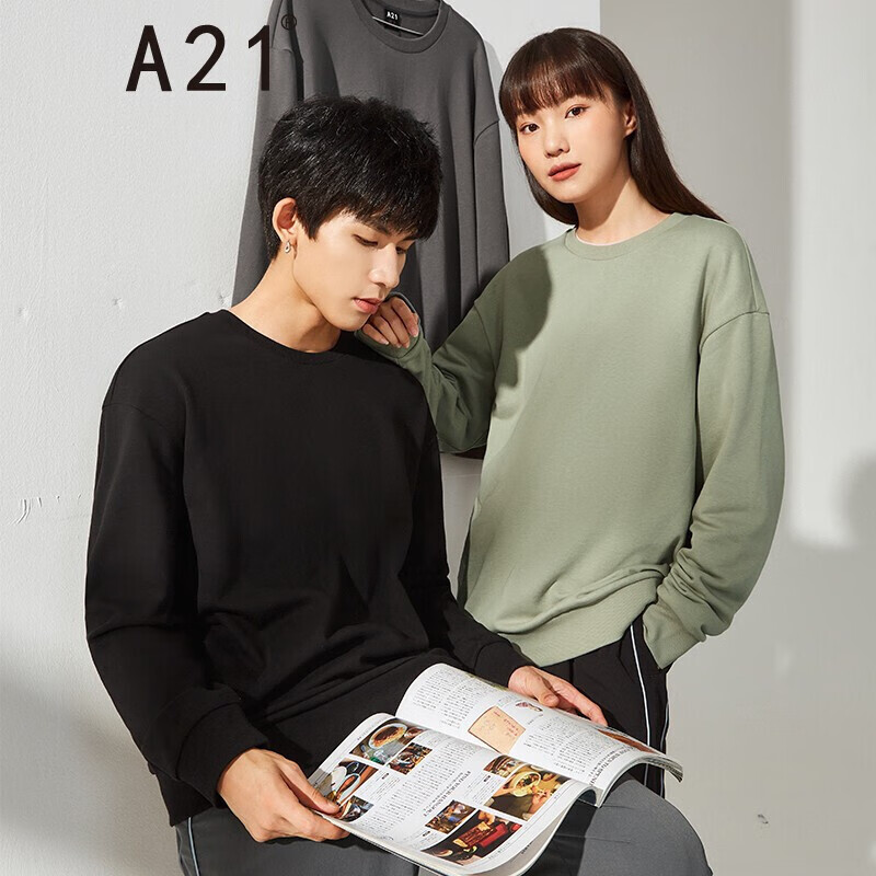 A21 autumn 2021 men's loose round neck off shoulder shirt Street versatile men's and women's lovers' Pullover long sleeve sweater r41132082 gray blue 160 / 76a / XS