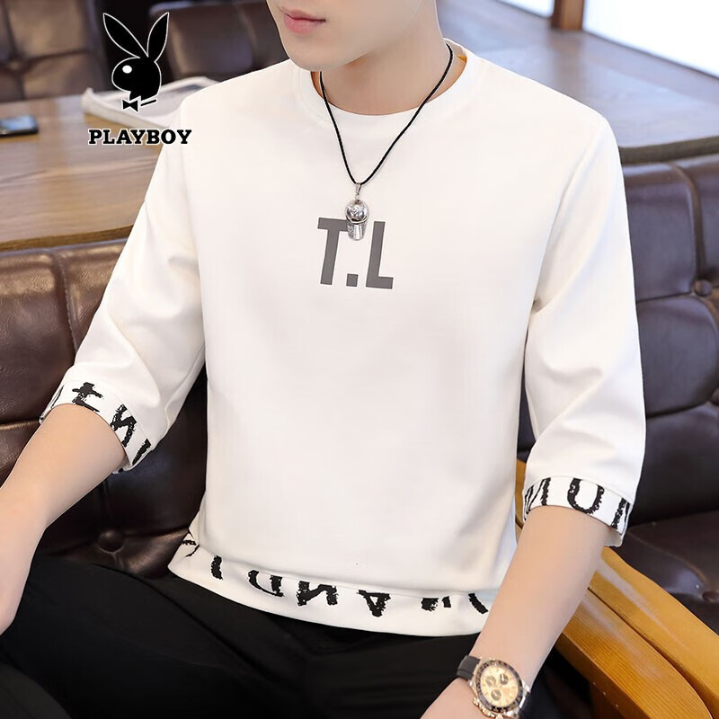 Playboy men's T-shirt seven point short sleeve men's summer trend autumn bottomed shirt men's half sleeve short sleeve Korean boys' youth five point sleeve casual shirt