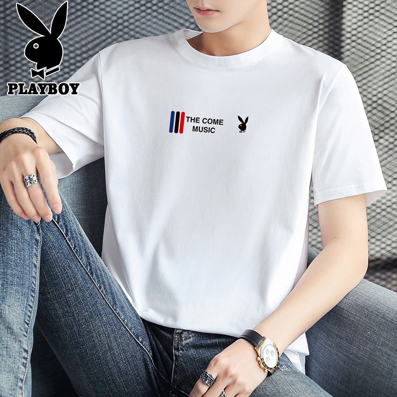 Playboy short sleeve t-shirt men's wear summer youth leisure thin white small t-shirt men's trend loose lovers underwear bottomed shirt men's wear joint name