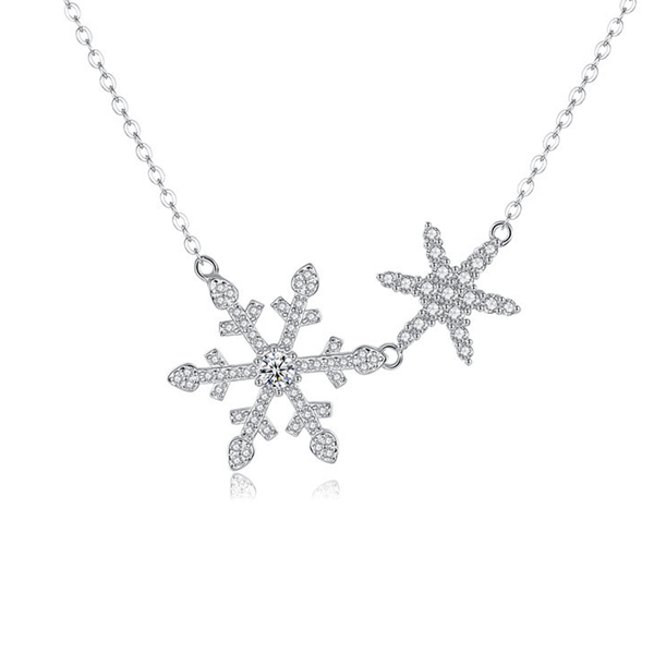 伊黛儿 银色雪花项链