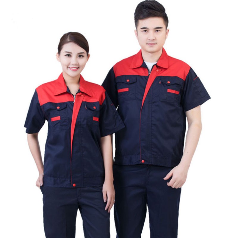 Shimongqi summer men's work clothes auto repair short sleeve labor protection clothes half sleeve suit factory workshop electric welding custom color matching shoulder