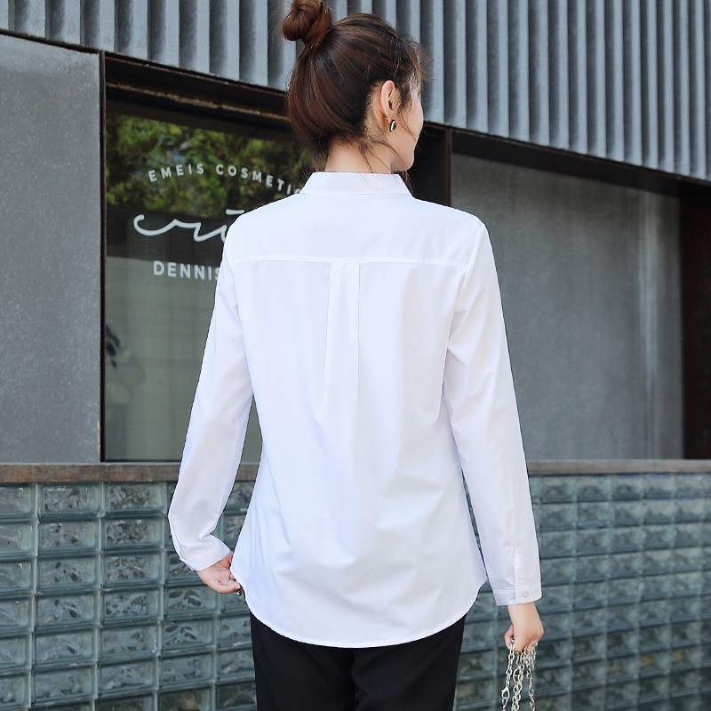 Huadai pregnant women's shirt spring and autumn white Lapel work clothes shirt Korean loose work clothes long sleeved top interview clothes work clothes