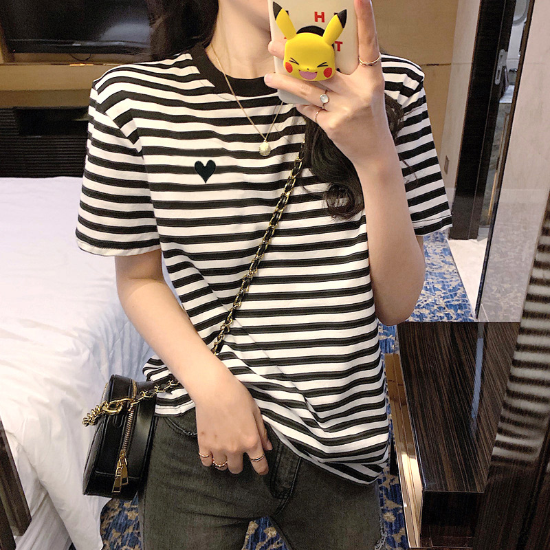 Striped t-shirt female short sleeved Couple Dress spring and summer new student loose half sleeved women's T-Shirt Top