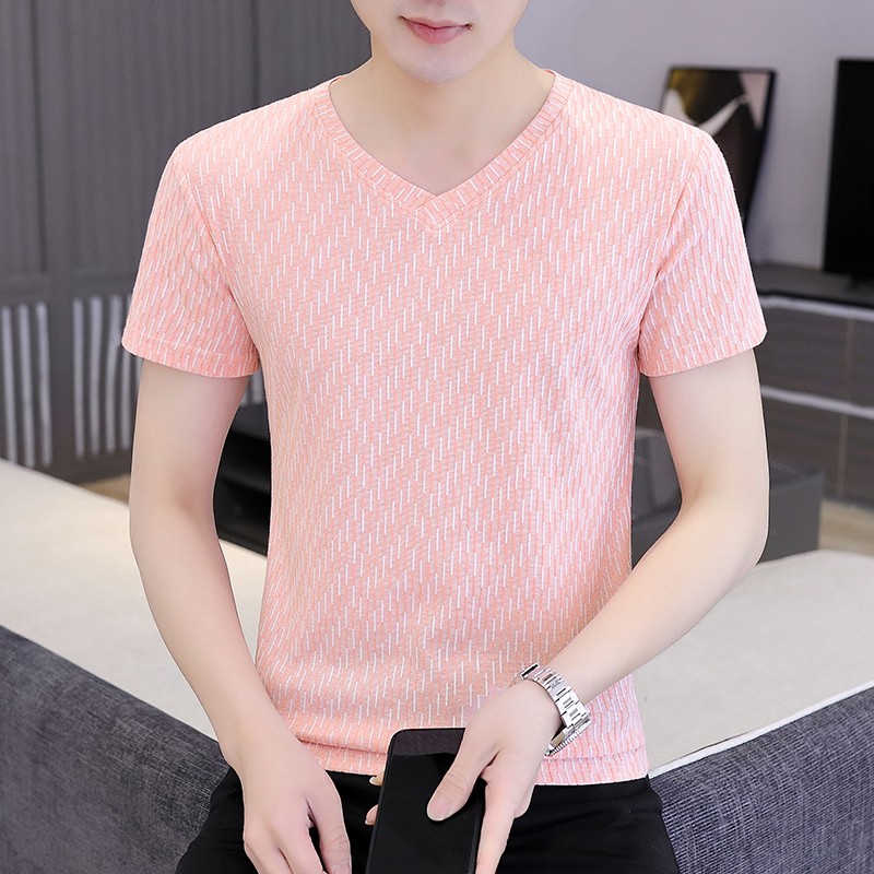 Haoyuan ice silk slim fit early spring summer new men's 2022 short sleeve T-shirt summer men's short sleeve T-shirt V-neck men's summer half sleeve top