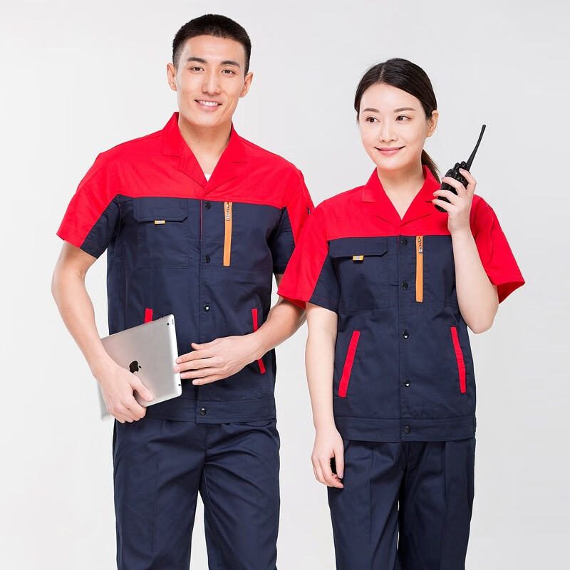 Qinqinjia summer short sleeved work clothes set men's thin breathable decoration labor protection clothes factory workshop auto repair welder work clothes outdoor engineering clothes custom logo