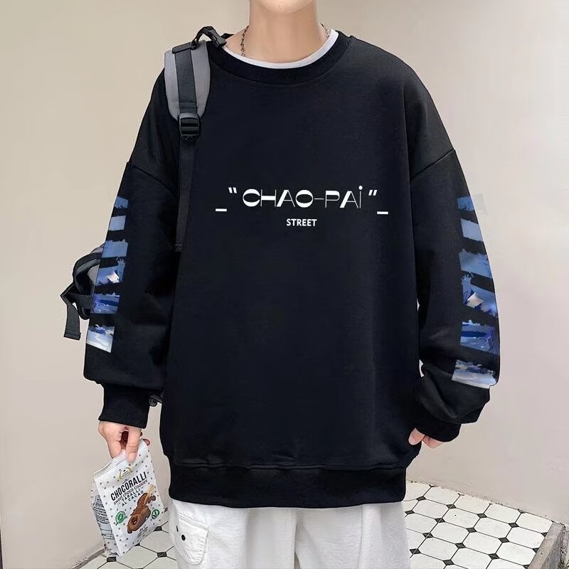 Hanquan spring new round neck sweater men's loose and versatile Korean casual long sleeved clothes men's clothes co branded fashion Hong Kong style student coat