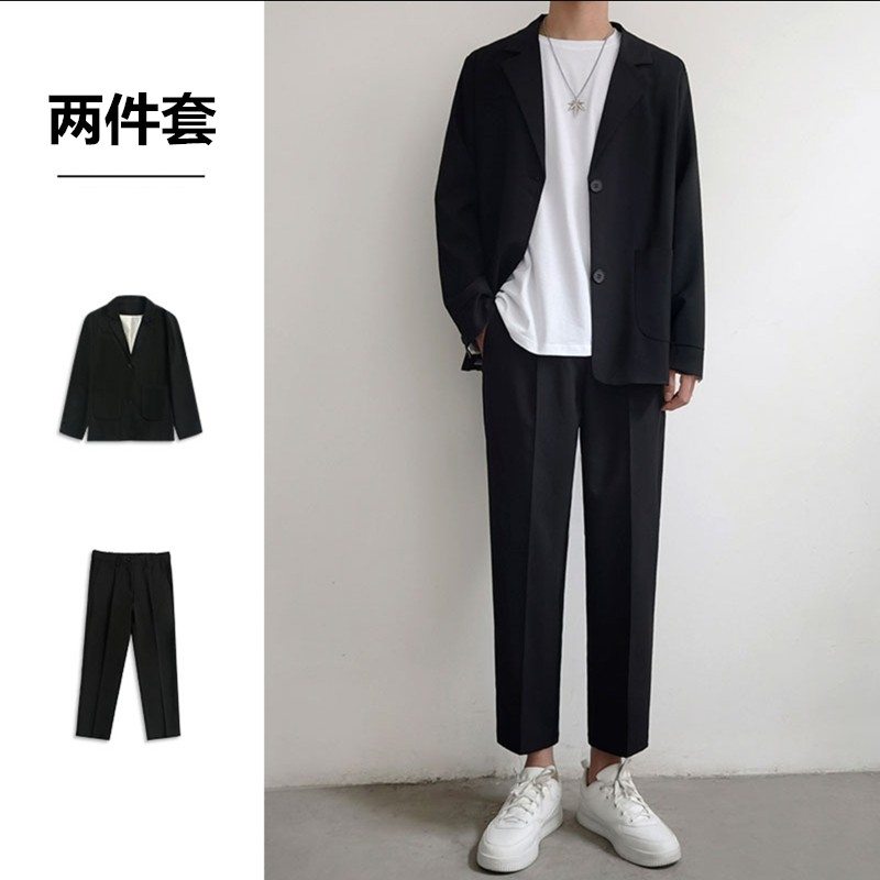 Spring and summer new high texture casual DK Uniform suit suit suit men's falling sense suit coat trend men's loose large suit fat ruffian handsome student graduation season adult gift clothes