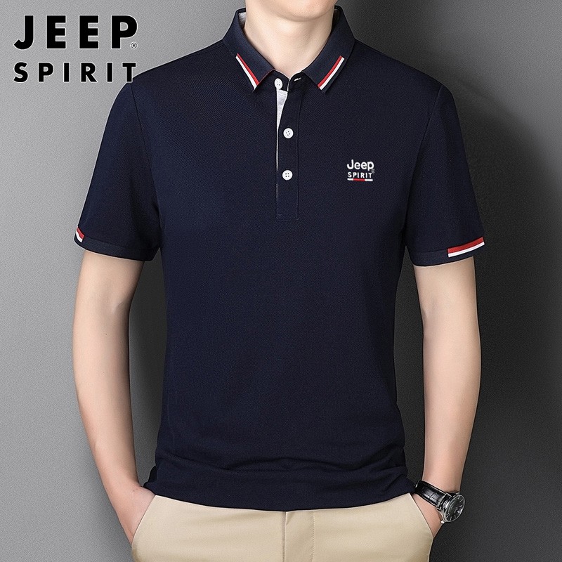 Jeep short sleeved t-shirt men's spring 2022 Korean version solid color Lapel Top Men's Polo bottomed shirt casual versatile men's wear