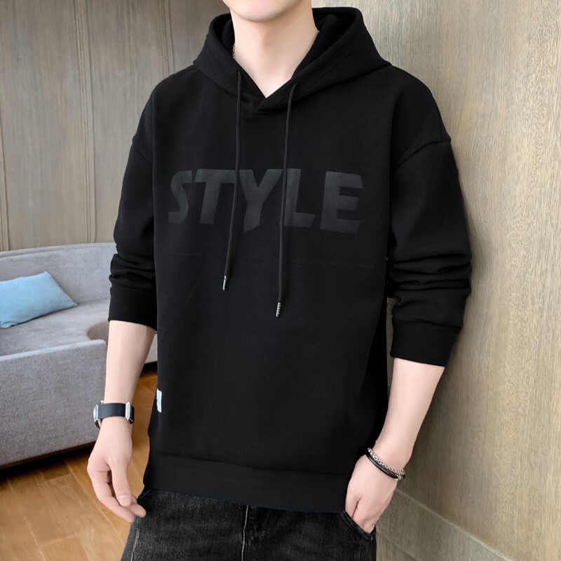 Babiboy hooded Pullover Sweater men's fashion brand ins embroidered letter printed top Hong Kong Style loose youth Plush thickened coat