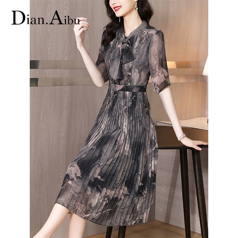 Dian. Aibu chiffon dress new style in summer 2022 elegant retro long skirt French floral skirt