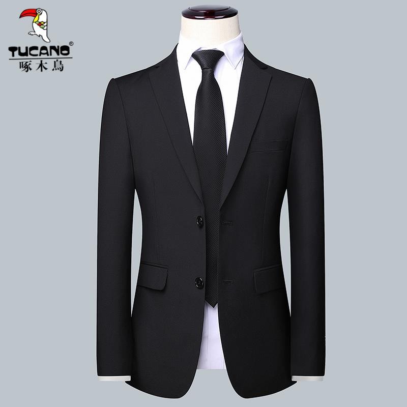 Woodpecker [suit suit] men's two-piece suit professional formal suit men's best man Korean wedding business coat slim fit casual suit men's work clothes black double button